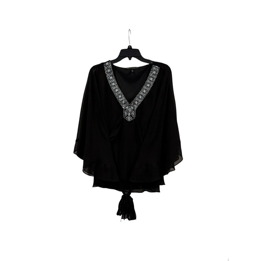 White House Black Market Blouse M Embroidered Beaded Belted Kimono Sleeve Tunic